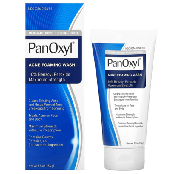 PanOxyl, Nettoyant moussant contre l'acné, Peroxyde de benzoyle 10 %, Force maximale, 156 g