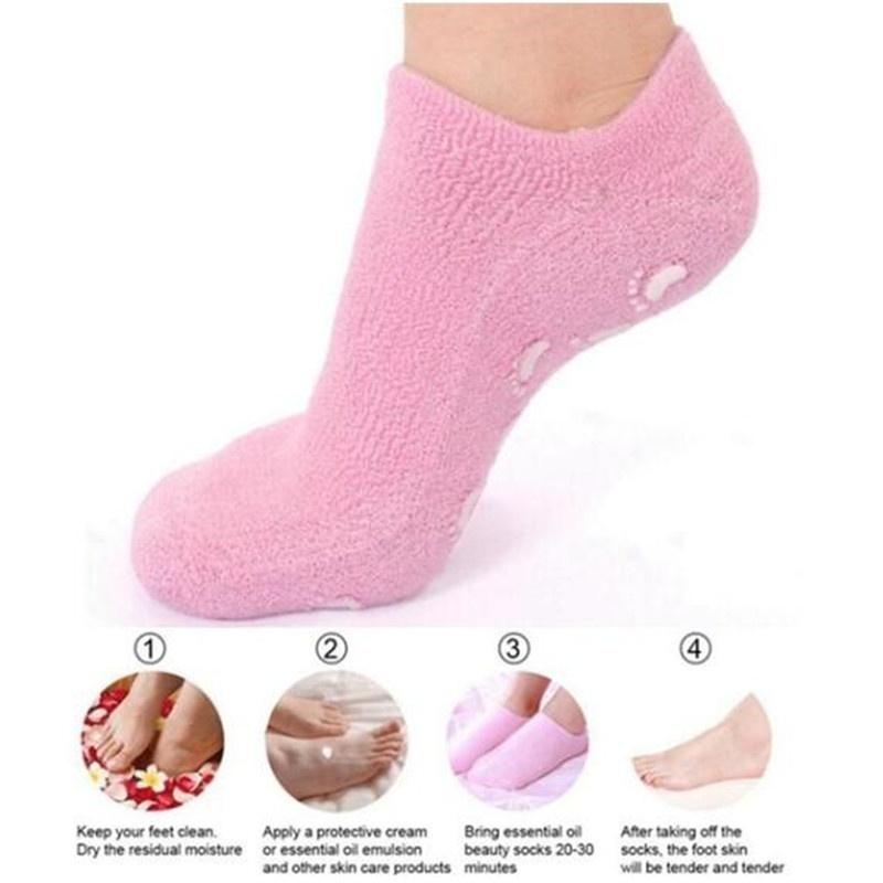 Pair Chaussettes Hydratantes Pieds en Silicone, Couleur Rose