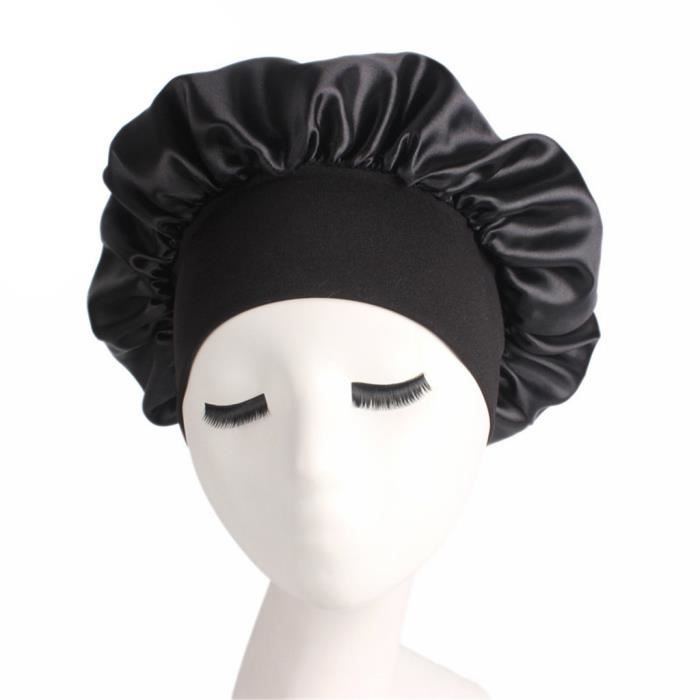 Bonnet De Sommeil En Satin De Soie, Couleur Noir