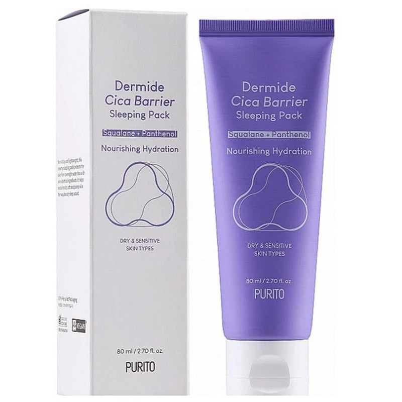 PURITO SEOUL, Masque Sleeping Dermide Cica Barrier, 80 ml (squalane + panthenol)