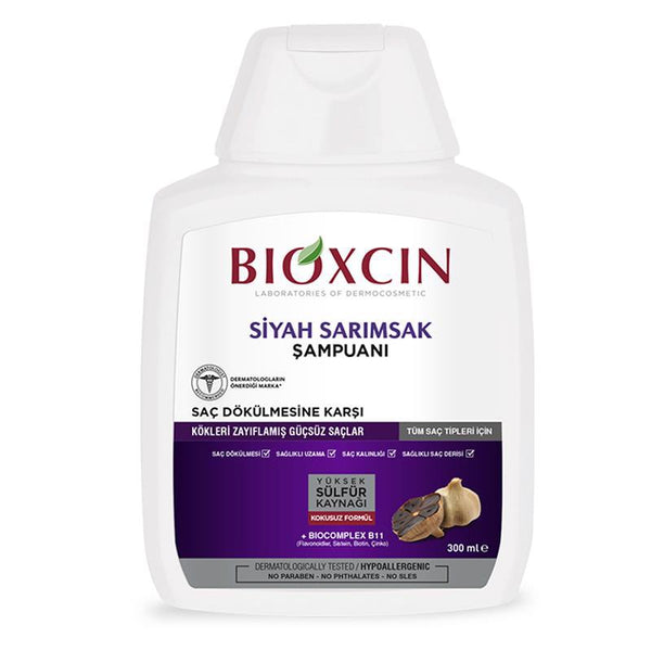 Bioxcin, Shampooing à l'ail noir contre la chute des cheveux, 300ml  (Tous types de cheveux)